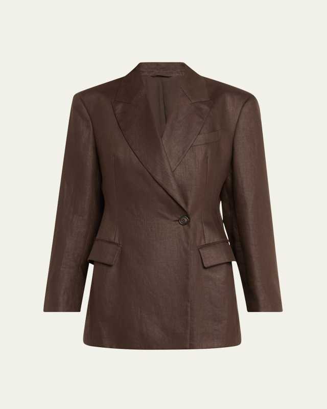 Glossy Linen Diagonal Button Front Blazer